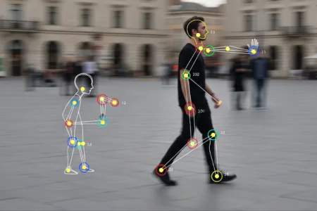 Pose estimation of walking people with skeletal keypoint mapping for video annotation services.