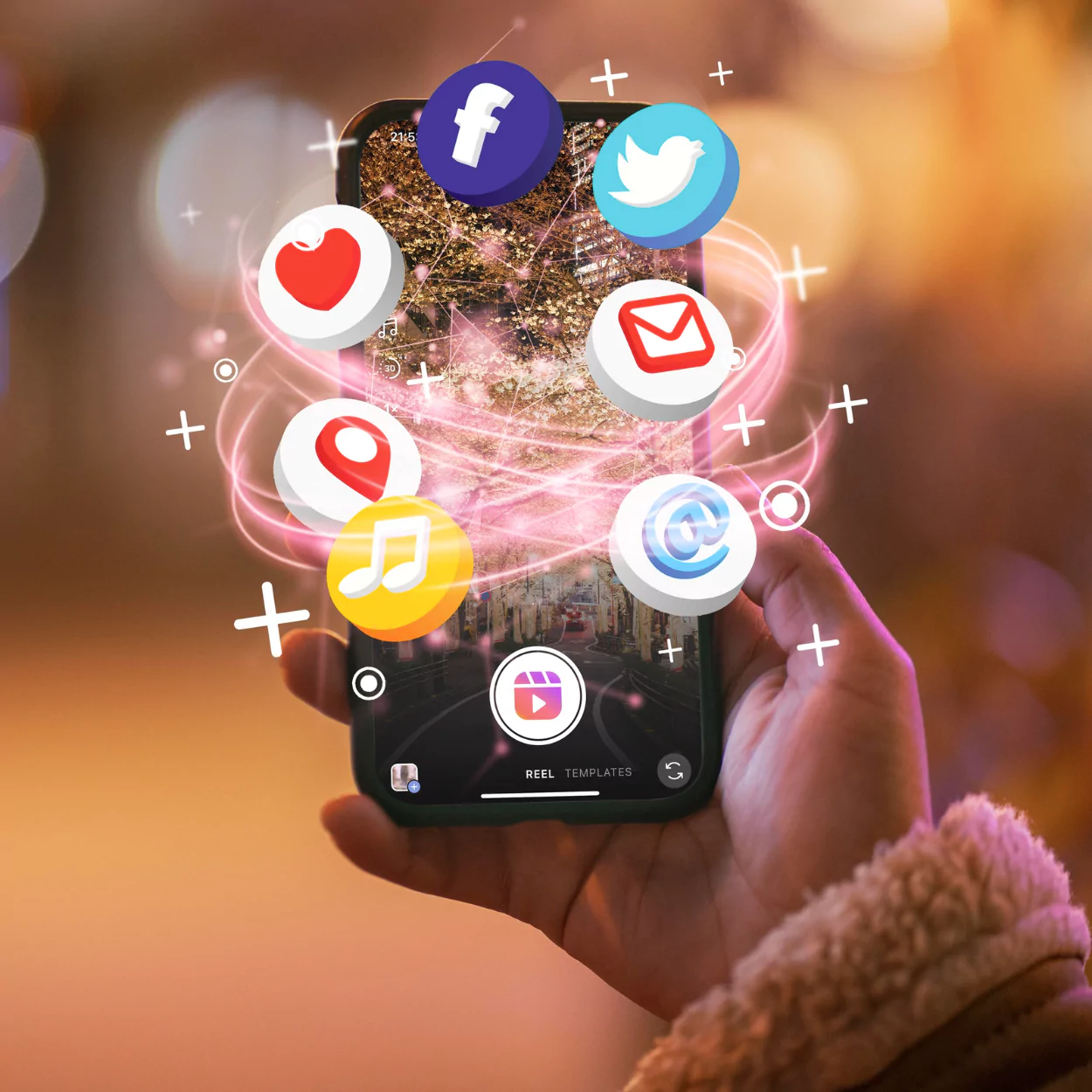 Content Moderation for Ads Campaigns and Apps on mobile with social media and media icons.