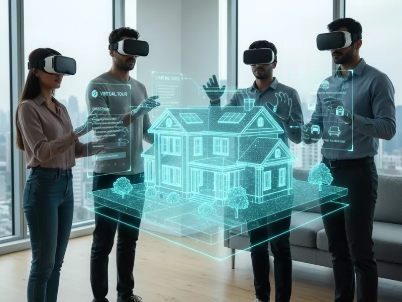 People using VR to explore a digital home model powered by advanced PropTech AI models.<br />
