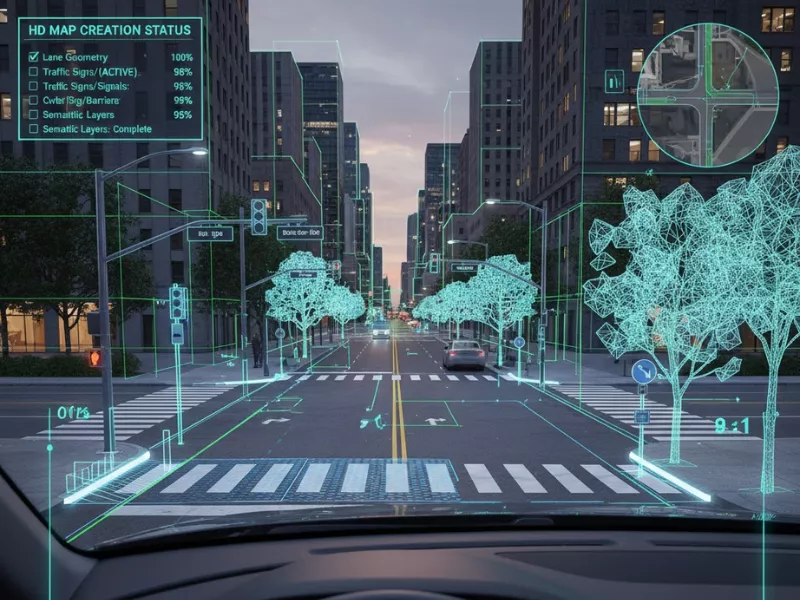  HD map creation status for self driving vehicles showing lane geometry and semantic layers.<br />
