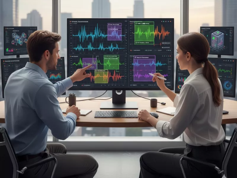 Two colleagues analyzing property market trends and data visualizations powered by PropTech AI models.