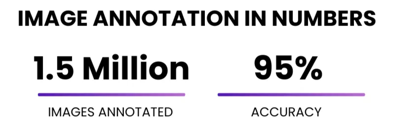  Key metrics of image annotation services showing 1.5 million images annotated and 95% accuracy.<br />

