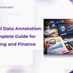 Financial data annotation workflow showing dashboards, charts, and analytics for banking insights