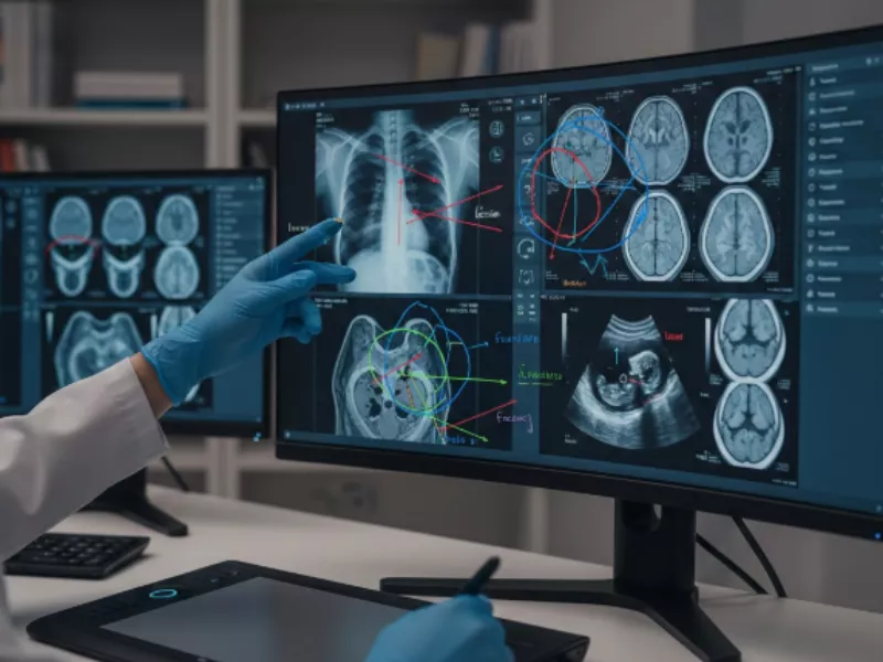 Image showing annotation in X-rays with precise bounding boxes, polygons, and semantic segmentation. Image showing annotation in X-rays with precise bounding boxes, polygons, and semantic segmentation.<br />
