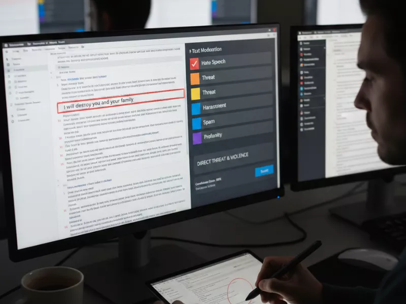 Image showing a person looking at the computer screen, where he is taking help from text moderation Image showing a person looking at the computer screen, where he is taking help from text moderation<br />