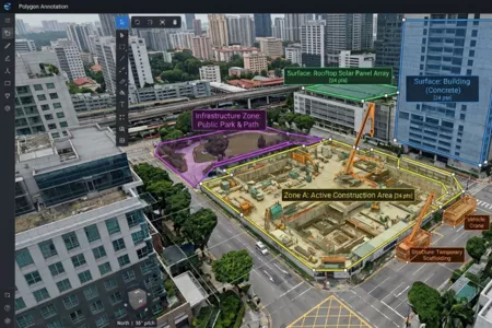 3D polygon annotation for smart city infrastructure point cloud. 3D polygon annotation for smart city infrastructure point cloud.